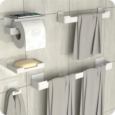 Imagem de Kit Acessórios Para Banheiro Com Adesivo 5 Peças Branco ELG - MetalCro