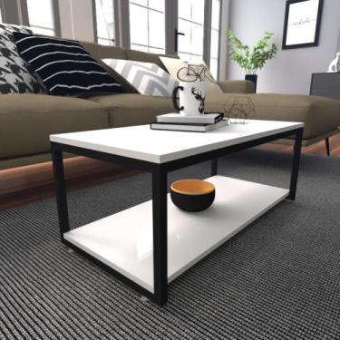 Imagem de Mesa de centro sala industrial branca quadrada retangular mesinha de c
