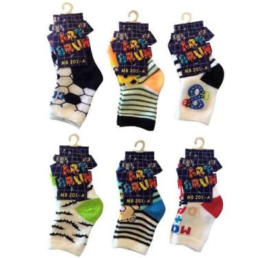 Imagem de Kit c/ 6 Meia Recém Nascido Bebê Menino Artbrun, 0 a 8 meses