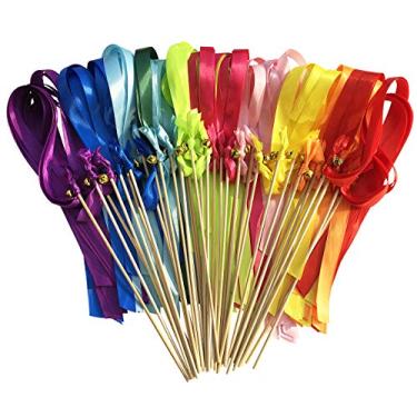 Imagem de Pacote com 30 hastes de casamento com arco-íris da Kingneve, hastes de fada, baquetas de fada, lembrancinhas de festa para crianças, mesa de aniversário, chá de bebê, comemoração de Natal, ribbon wands-50pcs