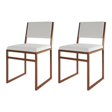 Imagem de Kit 2 Cadeiras De Jantar Industrial Isa Assento Corino Branco Base Cobre