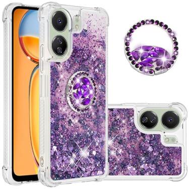 Imagem de Monwutong Capa de ajuste fino para Redmi 13C, capa com anel de silicone macio com glitter líquido, efeito areia movediça, capa de proteção de tela e câmera para Redmi 13C 4G/5G, WTZH roxo