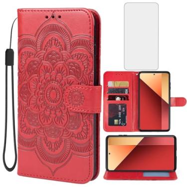 Imagem de Yodueiv Capa para Redmi Note 13 Pro 4G, capa carteira Poco M6 Pro 4G com protetor de tela de vidro temperado, alça de pulso de couro PU, compartimentos para cartões, capa protetora flip para Xiaomi