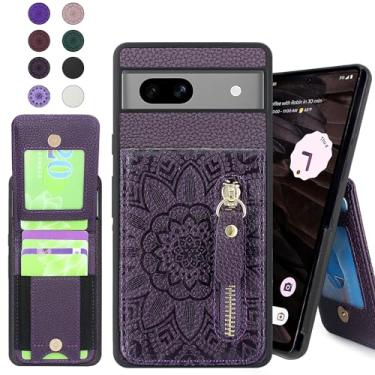 Imagem de Harryshell Capa carteira compatível com Google Pixel 7A 5G (2023) com compartimentos para cartões [comporta até 6 cartões] Função de suporte, bolso com zíper para capa protetora de dinheiro e moeda