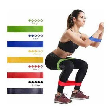 Imagem de Kit 5 Faixas Elásticas Mini Band Exercícios em Casa Extensor Academia 