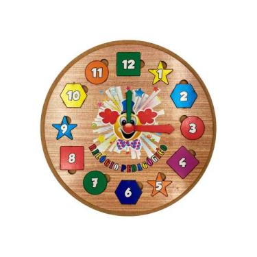 Imagem de Relógio Pedagógico Infantil Didático Educativo 21x21 Mdf Madeira Adesi