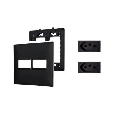 Imagem de Placa Espelho 4x4 2Mod Preto +2Mod Tomada 10A 20A Pial Plus+ - Schneid