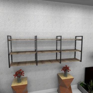 Imagem de Estante estilo industrial sala aço cor preto 180x30x68cm CxLxA amadeir