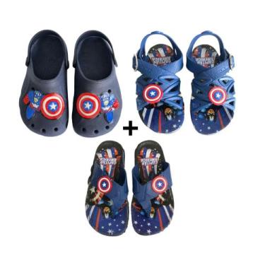 Imagem de Kit Volta As Aulas Infantil Masculino Menino Babuche Chinelo Sandália 