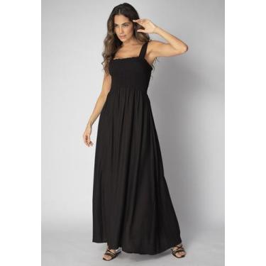 Imagem de Vestido longo Caraú Viscose com Alça Lastex no Peito Preto - Amazonia 