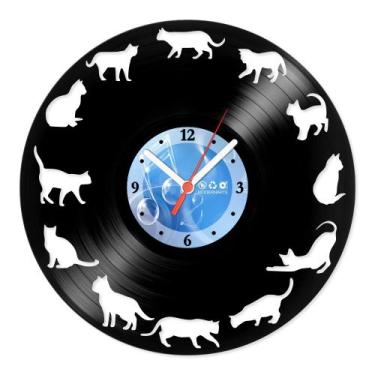 Imagem de Relógio De Parede Disco Vinil Animais - Hora Gatos - VAN-028 - Moderna