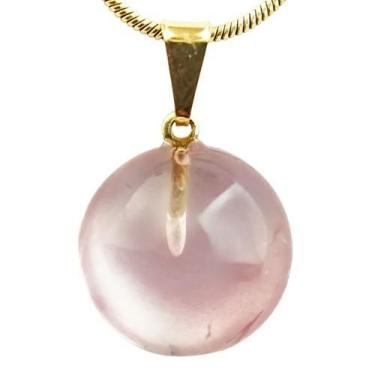 Imagem de Colar Disco Quartzo Rosa Pedra Natural Montagem Pino Dourado - Cristai