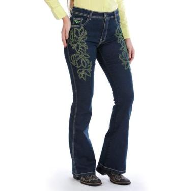 Imagem de Calça Country Feminina Jeans Flare PLUS SIZE Pedraria Verde - Rodeo Fa