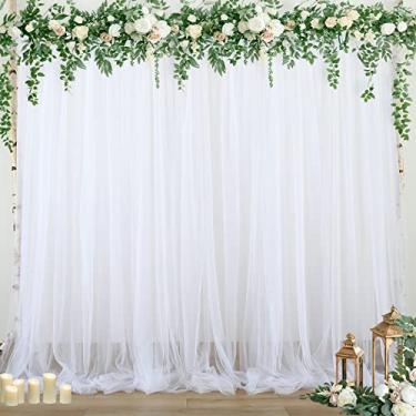 Imagem de Cortinas brancas de tule transparente para festas de casamento, pano de fundo branco para chá de panela, festa de aniversário, chá de bebê, fotos de fundo, 6 m x 2,4 m (1,5 m x 2,4 m, 4 painéis)