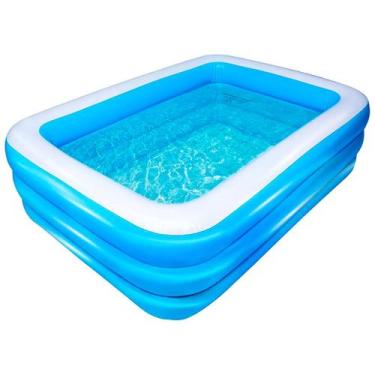 Imagem de Piscina Inflável Infantil Retangular 03 Anéis Azul Suplayer 180x140x60