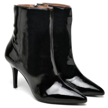 Imagem de Bota Cano Curto Salto Fino Médio Verniz Preto Ella's - Ellas Online, 3