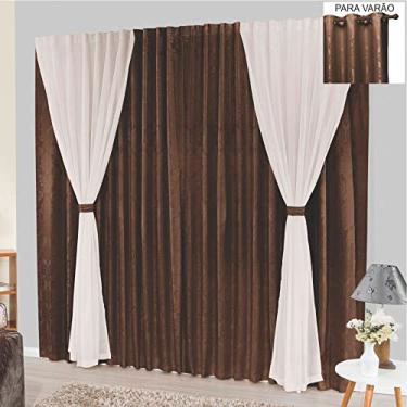 Imagem de Cortina Bhaly Jacquard e Voal 2,00 X 1,70 Para Varão - Tabaco