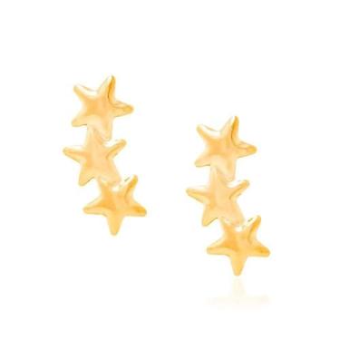 Imagem de Brincos Rommanel Pequenos Estrelas Lisas Banhado Ouro 522270, Dourado