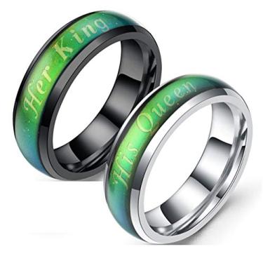 Imagem de Blowin Anel de humor de aço inoxidável que muda de cor, sua rainha, seu rei, noivado, casamento, presente de compromisso de aniversário para homens e mulheres, Aço inoxidável