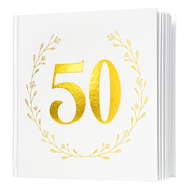 Imagem de Calculs Livro de Visitas Da Festa de Aniversário de 1974 para Pais, Lembranças, Lembrança Do 50º Aniversário, Livro de Fotos Polaroid, Álbum de Fotos Quadrado Dourado de 8,5 Pol., (, Ouro, Branco)