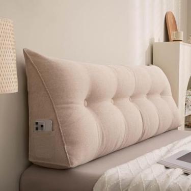 Imagem de CFLNYC Reading Pillow Triangular Wedge Reading Pillow with Side Pockets, Lumbar Support Pad, Soft Breathable Reading Backrest(Khaki,24"/60cm)