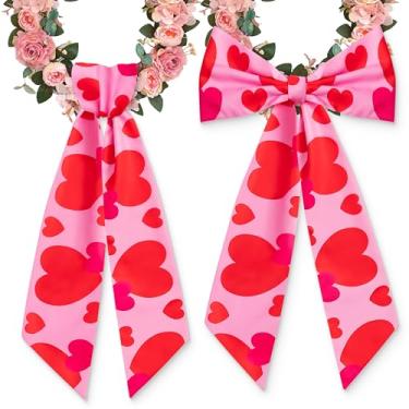 Imagem de WATINC Faixa de guirlanda de Dia dos Namorados – 2 peças de grinaldas de coração doce para decoração de porta da frente, acessórios românticos de faixa de cetim rosa para decoração de janela de porta