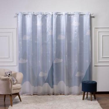 Imagem de Cortina Infantil 3,00x2,20 Estampada Tecido Cetim (Montanha Azul)