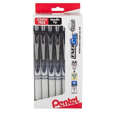 Imagem de Pentel EnerGel PEARL Retractable Liquid Gel Pen, 0.7mm Medium Line, Needle Tip, Black Ink, 12 Pack Window BoxQ