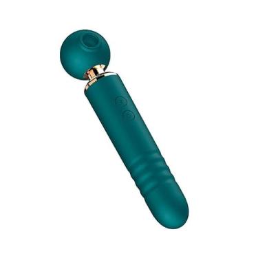 Imagem de Varinha Mágica Sugador de Clitóris e Ponto G com Vai e Vem 3 em 1 Vibrador Feminino 19cm x 4cm Recarregável Resistente à Água (VERDE)