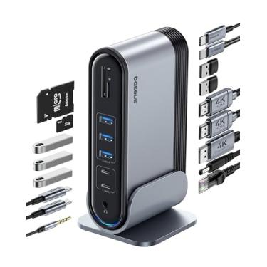 Imagem de Baseus Estação de ancoragem para laptop 17 em 1, 3 monitores com HDMI 4K + DP, estação de ancoragem USB C com 7 USB, Ethernet de 1000 Mbps, PD de 100 W, leitores de cartão compatíveis com Acer/HP