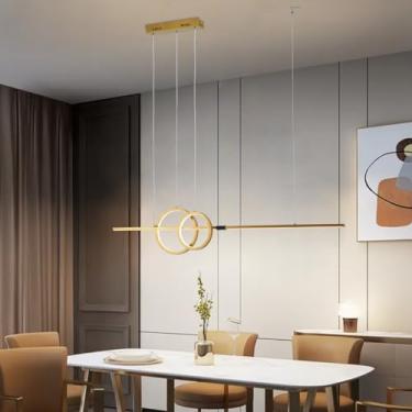 Imagem de Lustre 2 Camadas Anéis e 1 tira Luz Pendente LED Moderna com Controle Remoto 1%-100% Regulável para Sala de Estar Cozinha Quarto Sala de Jantar Acabamento Dourado/Preto (Dourado)