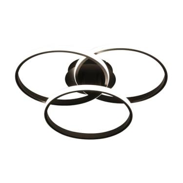 Imagem de Zamp Lamp - Lustre Plafon Sobrepor Luminária Redondo Aro Anéis LED 3 Temperaturas de Cor - Dourado Preto Moderno para Teto, Bivolt 45W, Eficiência Energética, Feito em Alumínio e Silicone (Preto)