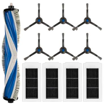 Imagem de (Pacote com 11) peças de substituição compatíveis com ECOVACS DEEBOT X5 Omni, X5 Pro Omni Robot Vacuum, kit de acessórios, 1 escova de rolo, 4 filtros HEPA, 6 escovas laterais, acessórios de vácuo 11