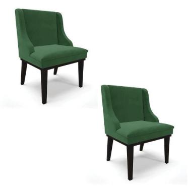 Imagem de Kit 02 Cadeiras Liz Veludo Verde Base Fixa Madeira Preto - - DROSSI
