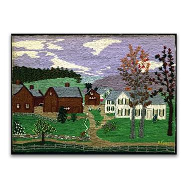 Imagem de Pinturas a óleo Grandma Moses Anna Mary Robertson. Reprodução impressa em tela. Obra de arte famosa (Mt.Nebo on the Hill), pôster e impressões de paisagem. Imagens de arte de parede em tela 40 x 55 cm