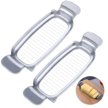 Imagem de 2 fatiadores de manteiga e queijo, cortador de alimentos multiuso de aço inoxidável, fatiador de queijo com alça ergonômica para bloquear queijo, fatiador de manteiga cortado em média, pode ser lavado
