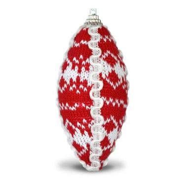 Imagem de 6 Pingentes Bola De Natal Decorada 12cm Vermelha Malha - Fitas e Festa