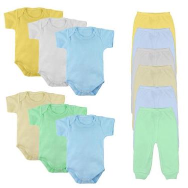 Imagem de Kit 12 Peças Roupa De Bebê Body Manga Curta e Mijão Suedine - Koala Ba