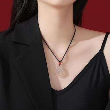 Imagem de Sdouefos Pingente de Buda Rindo Calcedônia Ágata Vermelha Penant Feng Shui Colar Feito à Mão Dinheiro/Buda Feliz Pendurado para Proteção e Riqueza