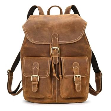 Imagem de Mochila de couro de vaca bolsa de ombro para homens casual mochila de viagem bagpack moda(Light Brown)