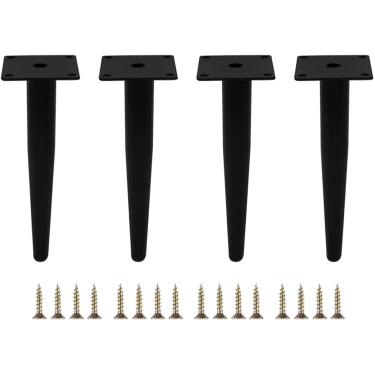 Imagem de Conjunto de 4 pés de gabinete de TV de suporte cônico de metal reto, peças de reposição DIY para sofá, mesa, armário, poltrona, otomano, preto fosco, 30 cm/11,81 pol.