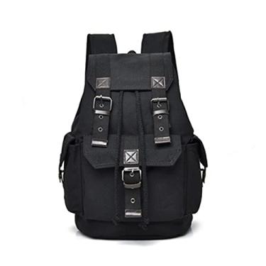 Imagem de Mochila de lona para homens mochilas escolares casuais grandes para meninos bolsa de viagem para homens(Black)