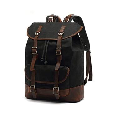 Imagem de Mochila de lona fashion para homens mochila feminina bolsa grande mochila de viagem para homens(Black)
