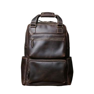 Imagem de Mochila de couro retrô para homens, mochila de couro de grande capacidade para computador, bolsa de viagem para homens(Brown)