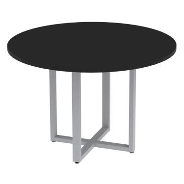 Imagem de Mesa de Reunião Redonda P25 Pandin 110 cm (Largura) Tampo MDP Preto Pé Aço Tubular Cinza