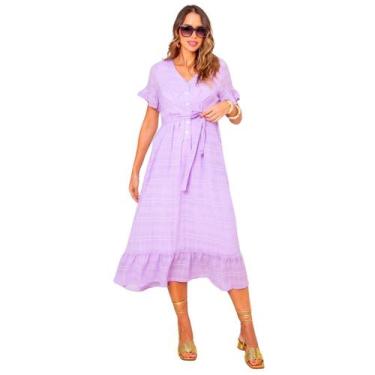 Imagem de Vestido midi manga curta em algodão texturizado com forro elegante - S