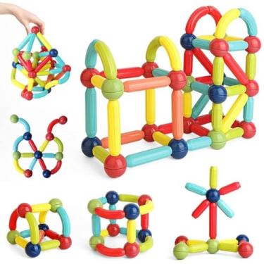Imagem de Blocos De Montar Magnético Brinquedo Educativo Infantil (128 Peças)
