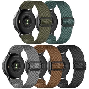 Imagem de Kollody Pacote com 5 pulseiras de relógio de nylon elástico compatíveis com Garmin Vivoactive 5/6/Forerunner 55/165, pulseiras esportivas ajustáveis de tecido elástico macio de 20 mm para Garmin Venu
