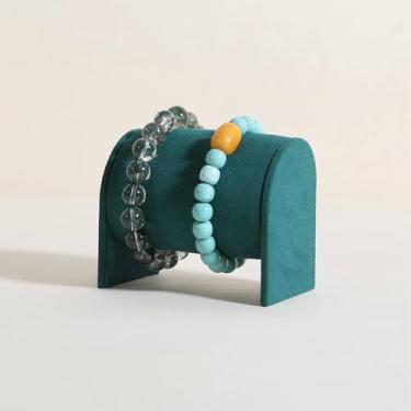 Imagem de GemeShou Organizador de pulseira bege para boutique, suporte de exibição de relógio de veludo para venda, suporte de pulseira feminina para decoração de casa de bancada 【Suporte de pulseira verde】