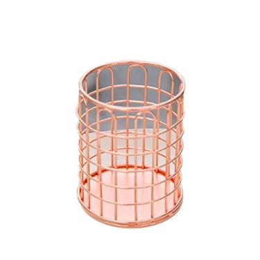 Imagem de Porta-lápis de armazenamento, moderno, aberto, redondo, ferramenta de escrita, pote de metal, organizador de mesa para escritório em casa (B vermelho1)